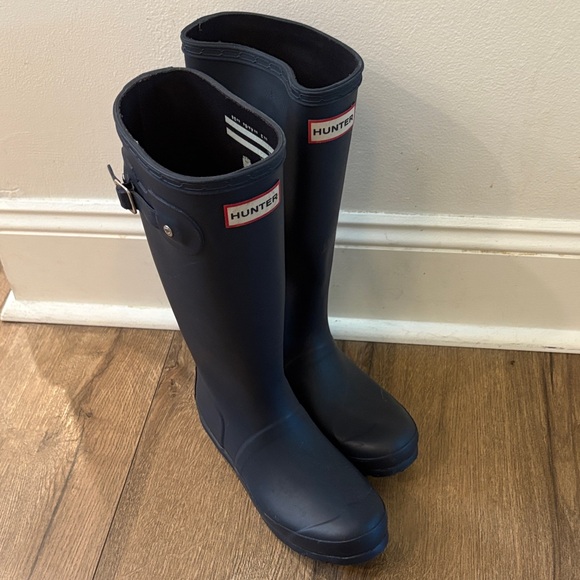 Hunter Navy Tall Rain Boots - Picture 1 of 8